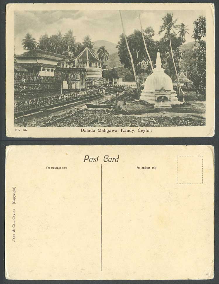 Ceylon Old Postcard Dalada Maligawa Kandy, Temple of Holy Tooth, John & Co. 137