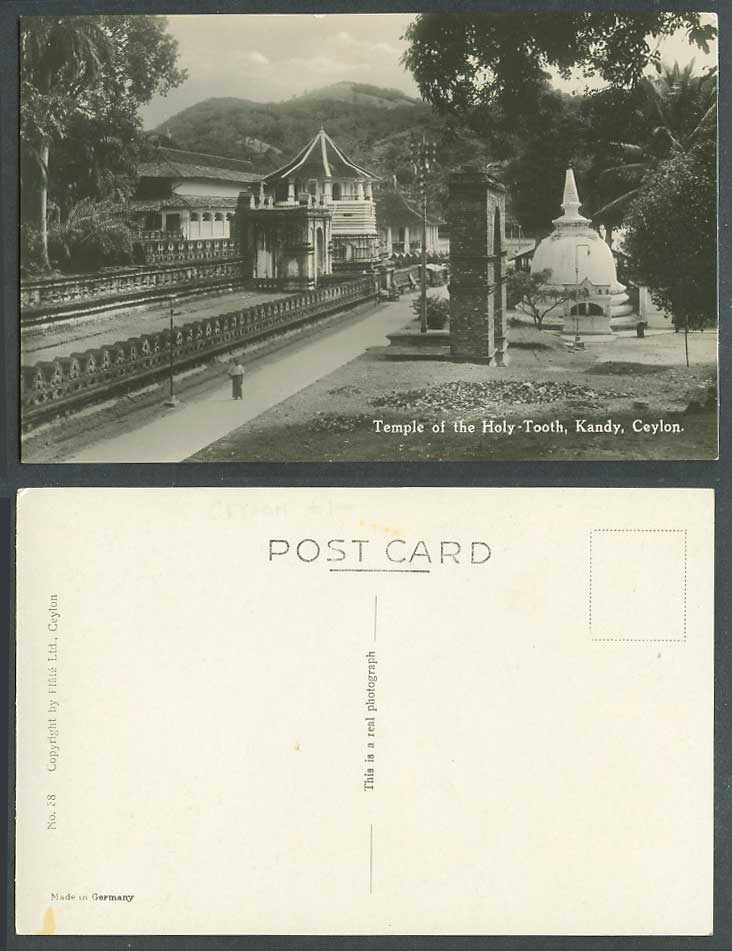 Ceylon Old Real Photo Postcard TEMPLE of The HOLY TOOTH Kandy Street Dagoba Gate