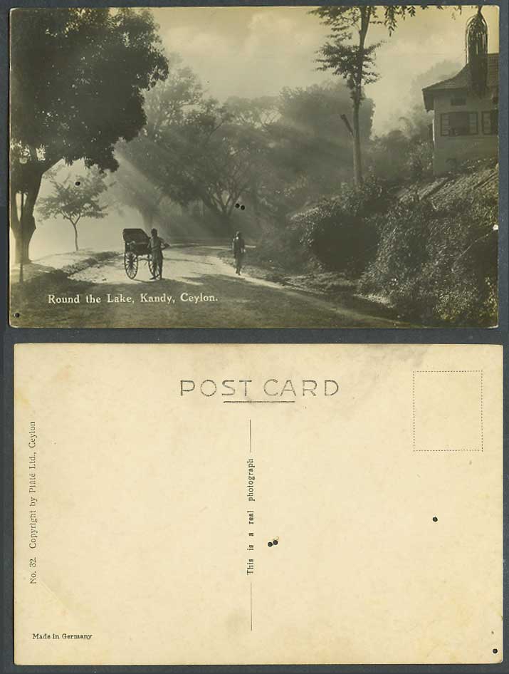 Ceylon Old Real Photo Postcard Round The Lake Kandy Rickshaw Coolie Street No.32