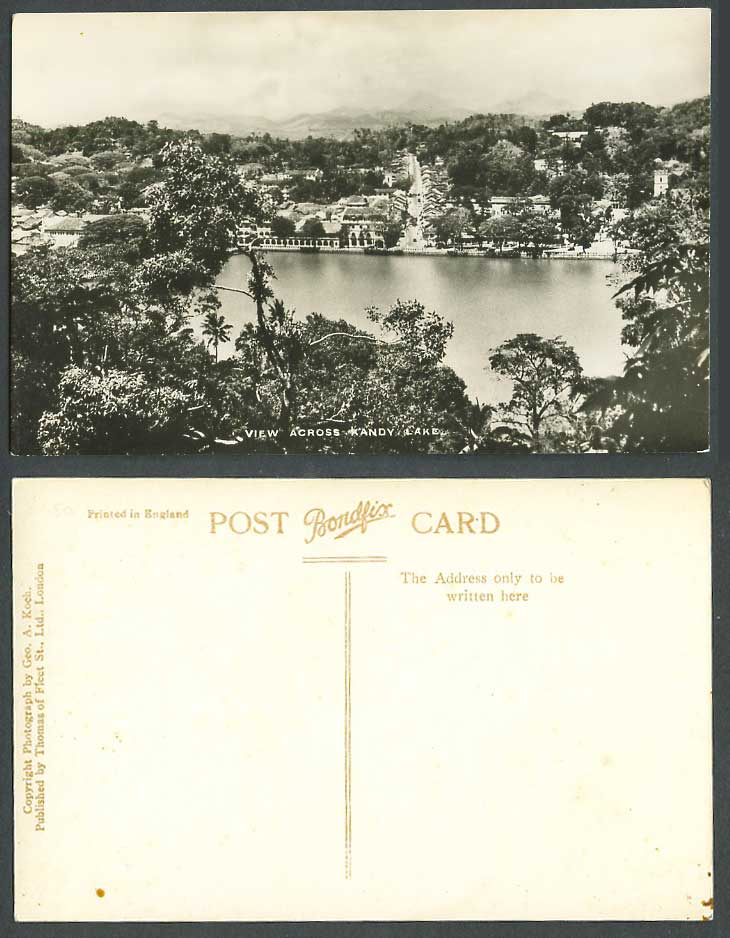 Ceylon Old Real Photo Postcard View Across KANDY LAKE, Street Scene Geo. A. Koch