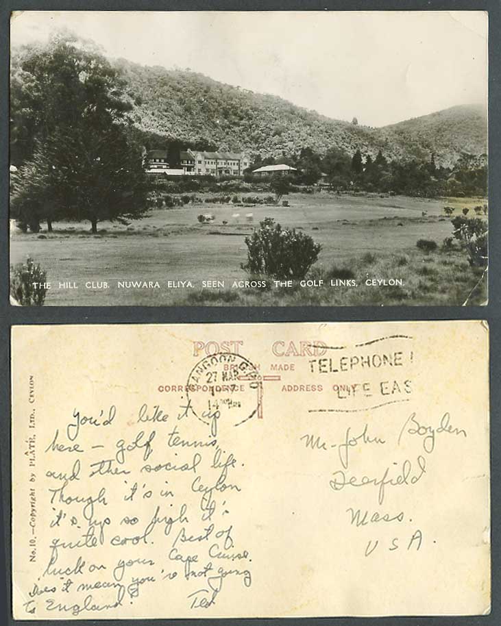 Ceylon 1937 Old Real Photo Postcard THE HILL CLUB Nuwara Eliya Across GOLF LINKS
