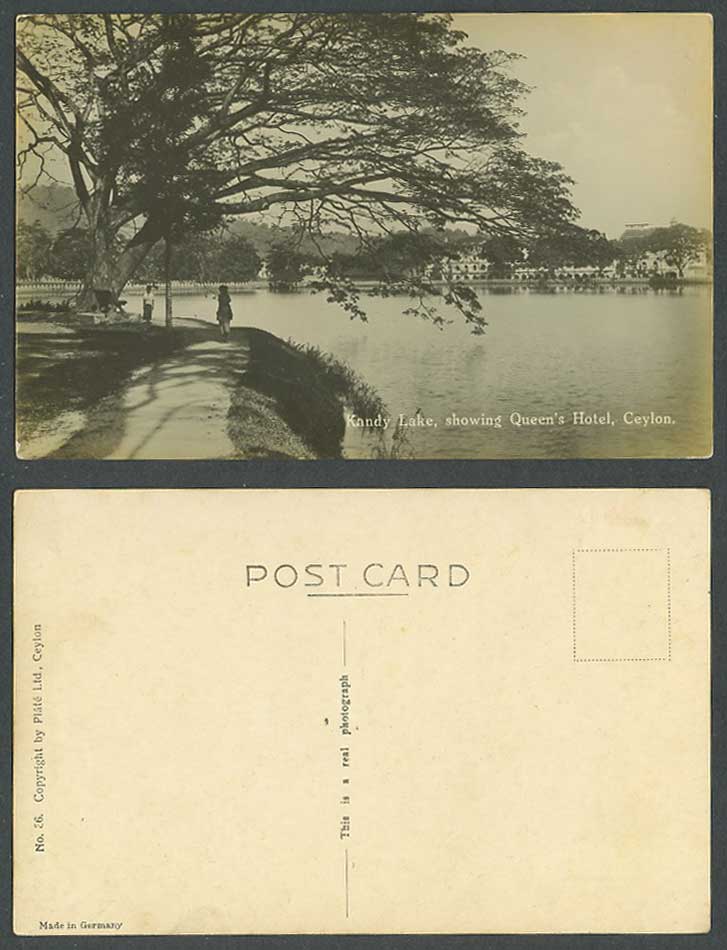 Ceylon Old Real Photo Postcard Kandy Lake showing Queen's Hotel Panorama Plate36
