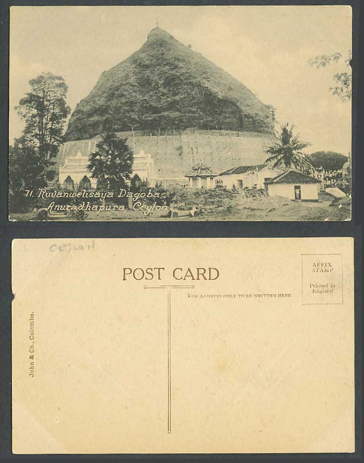 Ceylon Old Postcard Ruvanwelisaya Ruvanvelisaya Dagoba Anuradhapura Ruins Houses