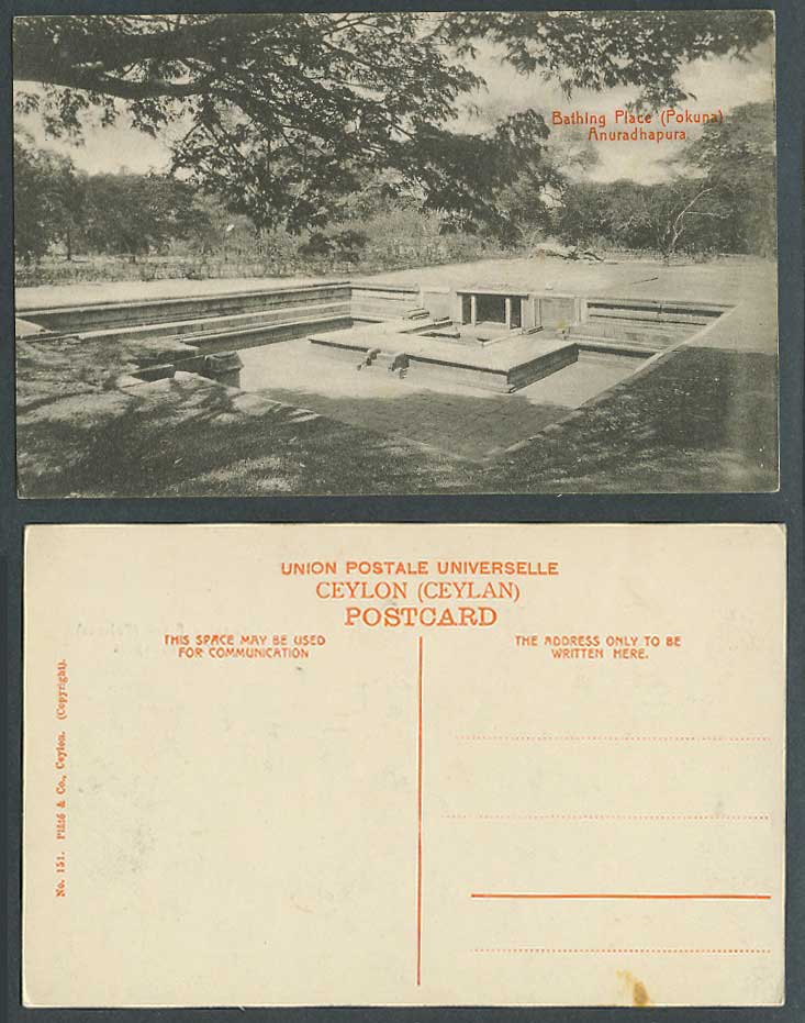 Ceylon Old Postcard Pokuna, Bathing Place, Bath General View, Anuradhapura Ruins