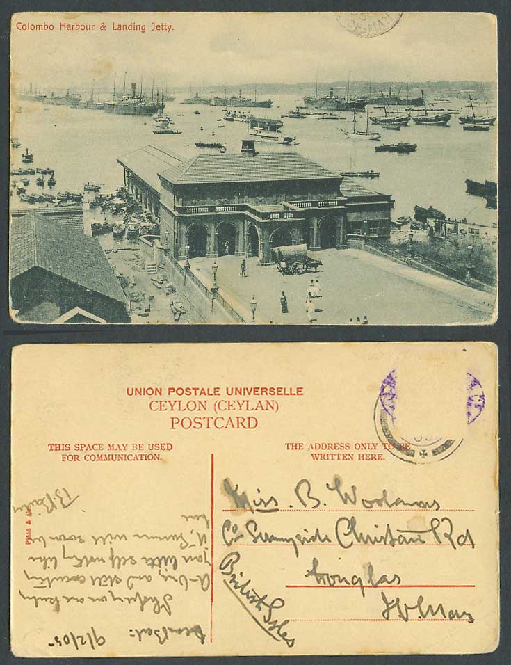 Ceylon 1905 Old Postcard Colombo Harbour and Landing Jetty, Boats Ships, Harbour