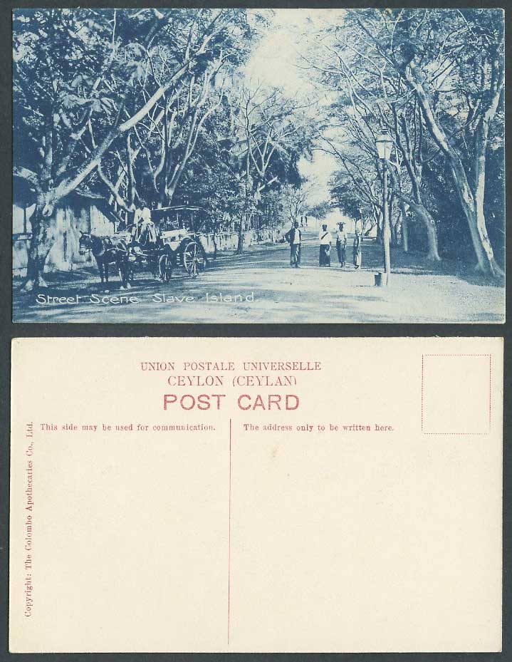 Ceylon Old Postcard Slave Island Street Scene Horse Cart Colombo Apothecaries Co