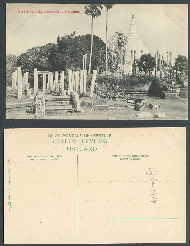 Ceylon 1914 Old Postcard Ruins City Anuradhapura Ruins, Dagoba, Moon Stone Steps