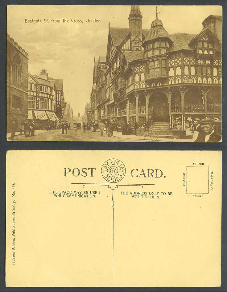 Chester Eastgate St. from the Cross, Street Scene, Bicycle Cheshire Old Postcard