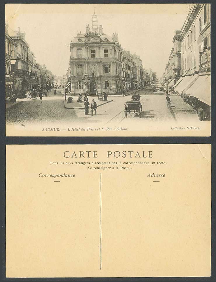 France Saumur Old Postcard L'Hotel des Postes Rue d'Orleans, Post Office Streets