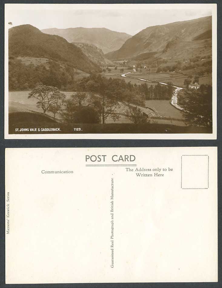St. Johns Vale & Saddleback Panorama Hills Lake District Old Real Photo Postcard