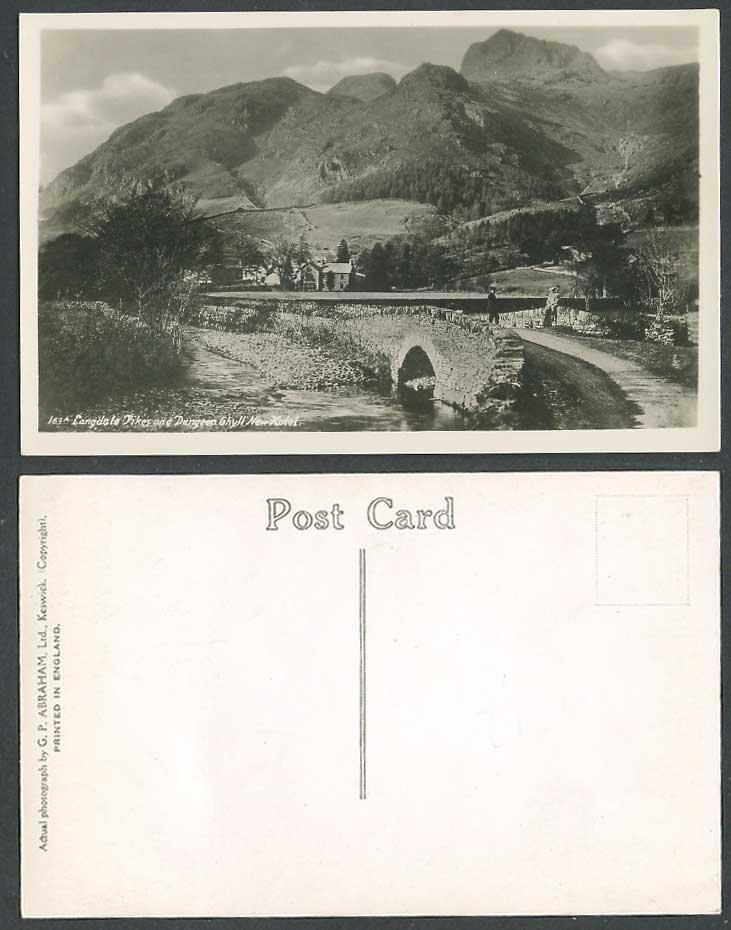 Langdale Pikes and Dungeon Ghyll, New Hotel Bridge River Old Real Photo Postcard