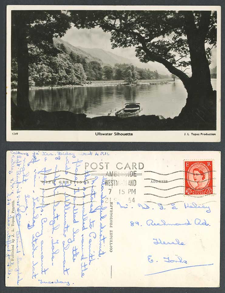 Ullswater Silhouette, Lake District, Boat Mountains 1954 Old Real Photo Postcard