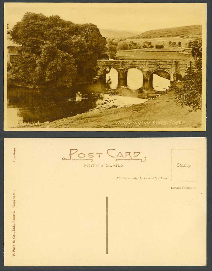 Yorkshire Old Postcard Grassington, The Bridge, River Scene Hills Frith's Series
