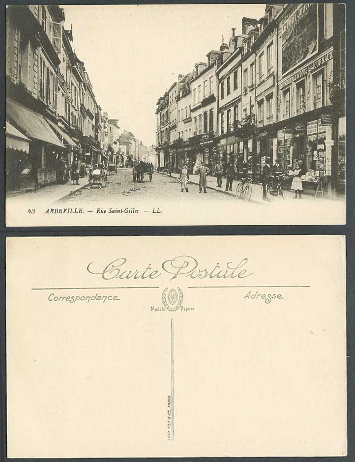 France Old Postcard Abbeville Rue Saint-Gillers Street Scene Bicycles Shops LL43