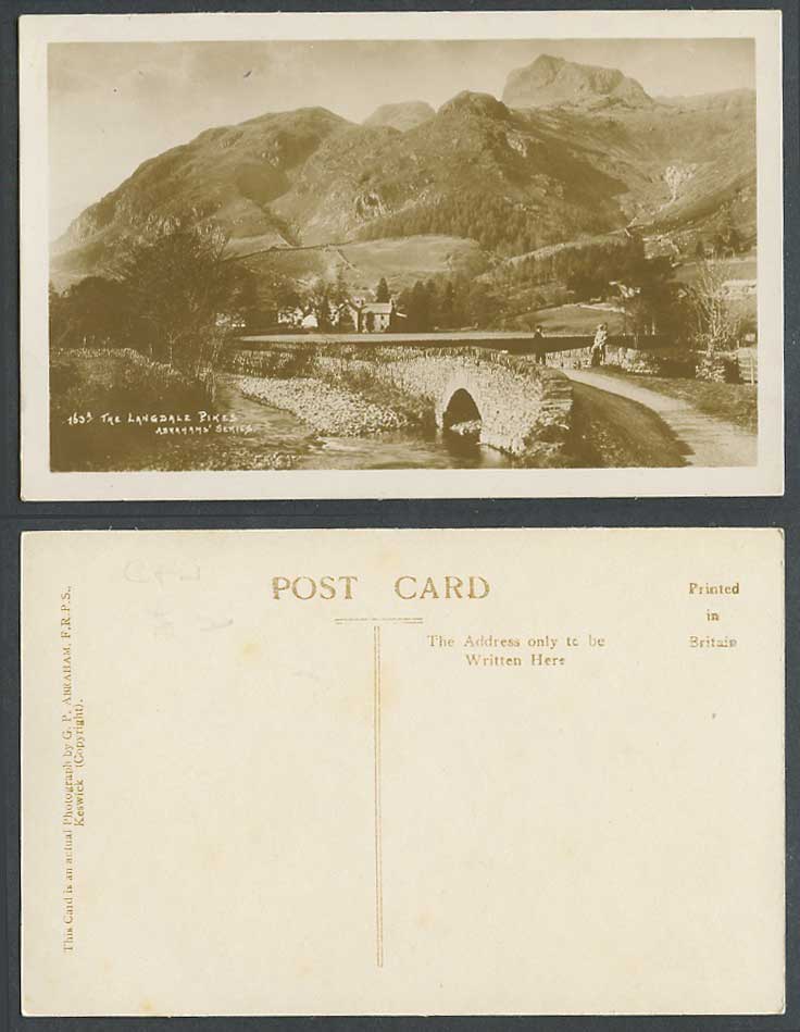 The Langdale Pikes, Dungeon Ghyll Bridge River Mountains Old Real Photo Postcard