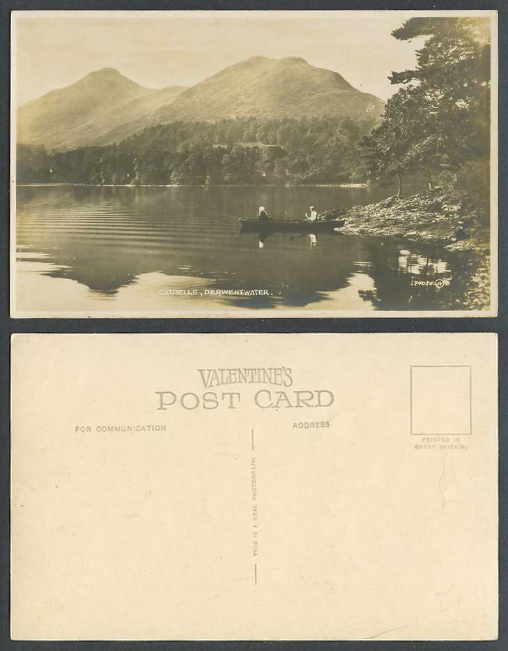 Derwentwater Lake Cat Bells Catbells, Boat Boating Hills Old Real Photo Postcard