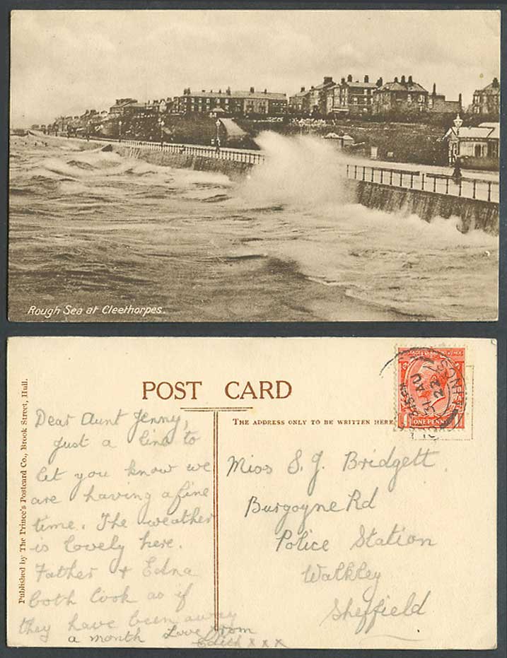 Cleethorpes, Rough Sea, Storm, Sea Waves Panorama Lincolnshire 1922 Old Postcard
