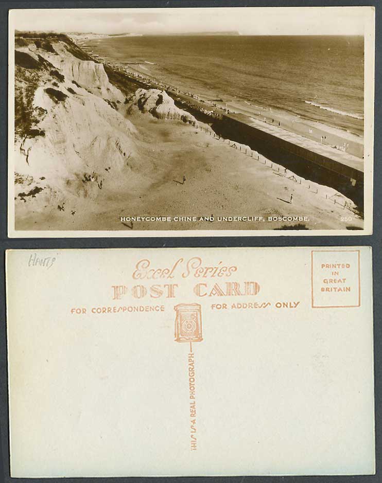 Boscombe, Honeycombe Chine and Undercliffe, Beach Cliffs Old Real Photo Postcard