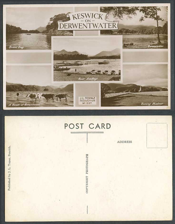 Keswick on Derwentwater Old Postcard Friars Crag Boat Landings Cattle Lake Boats