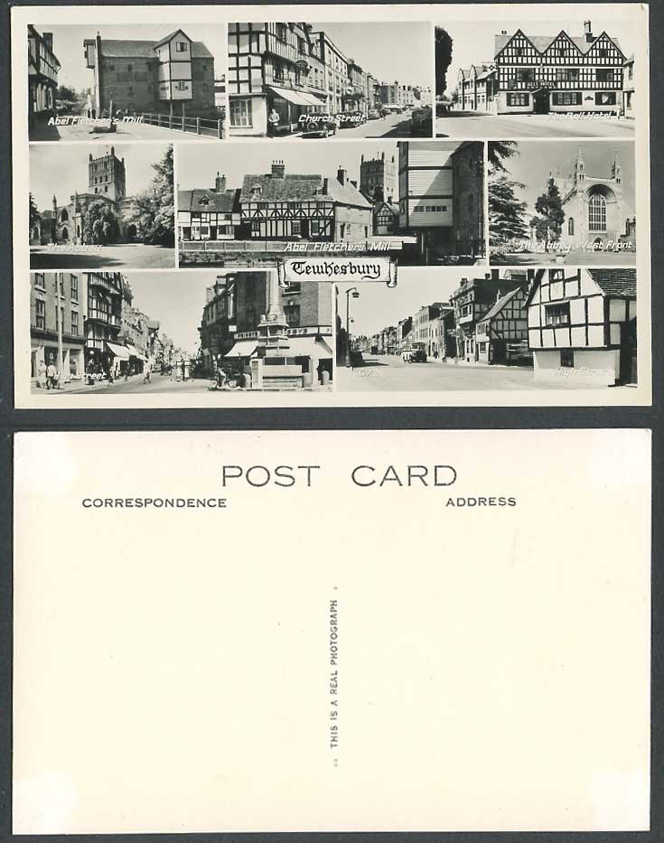 Tewkesbury Old Postcard Abel Fletcher's Mill, Church Street, Bell Hotel, High St