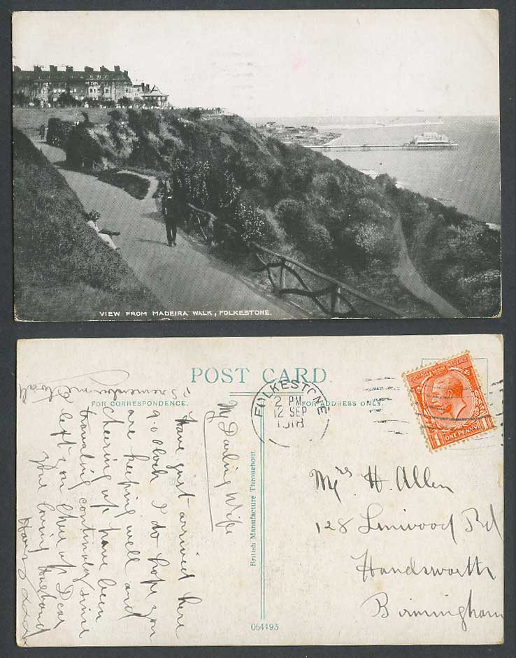 Folkestone Kent 1918 Old Postcard View from Madeira Walk, Pier Jetty, Panorama