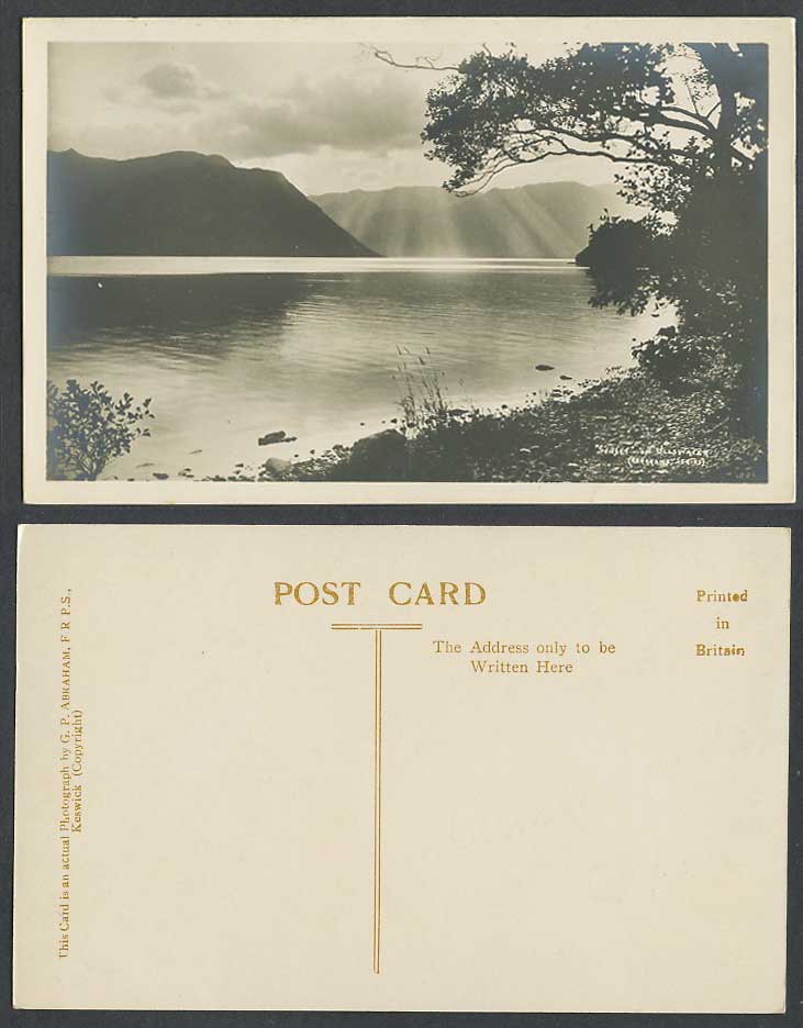 Lake District, Sunset on Ullswater, Mountains, Panorama Old Real Photo Postcard