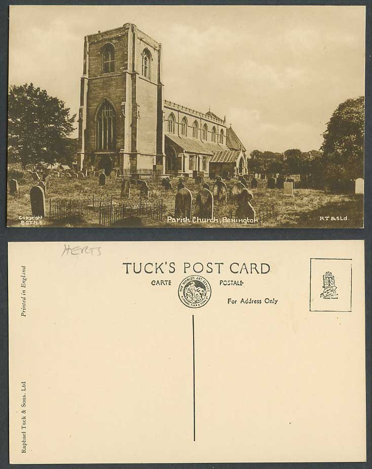 Benington Parish Church, Churchyard Tombstones Hertfordshire Old Tuck's Postcard