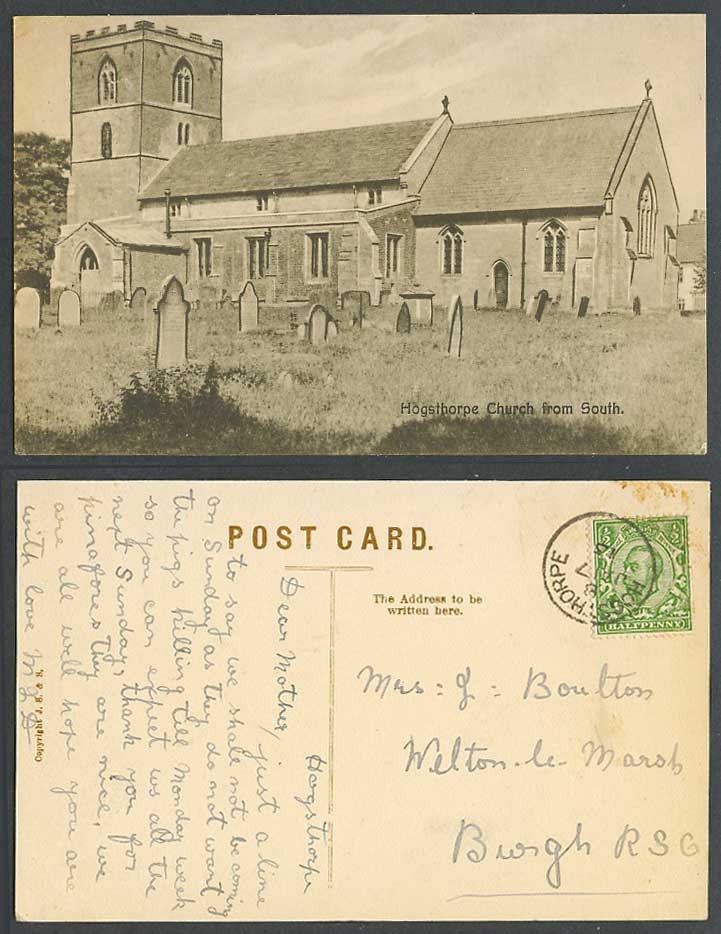 Hogsthorpe Church St Mary’s from South Churchyard Lincolnshire 1913 Old Postcard