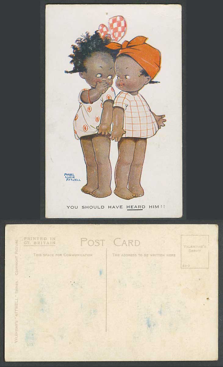 MABEL LUCIE ATTWELL Old Postcard Black Girls Child You Should Have Heard Him 615