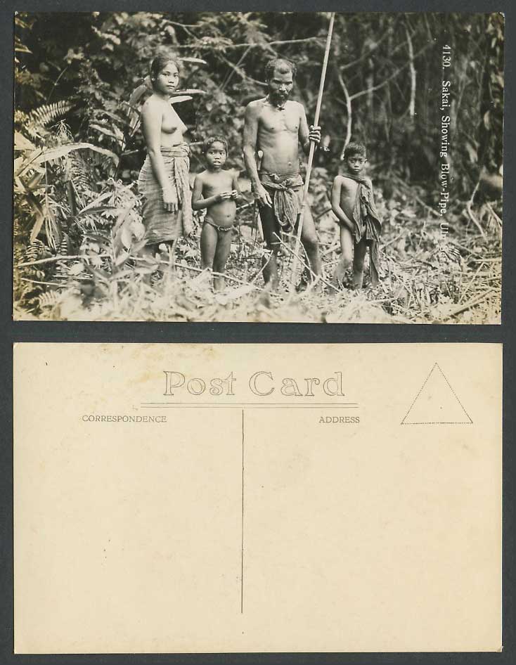 Perak Old Real Photo Postcard Sakais Sakai Blow-Pipe Ulu Ser Woman Children 4130