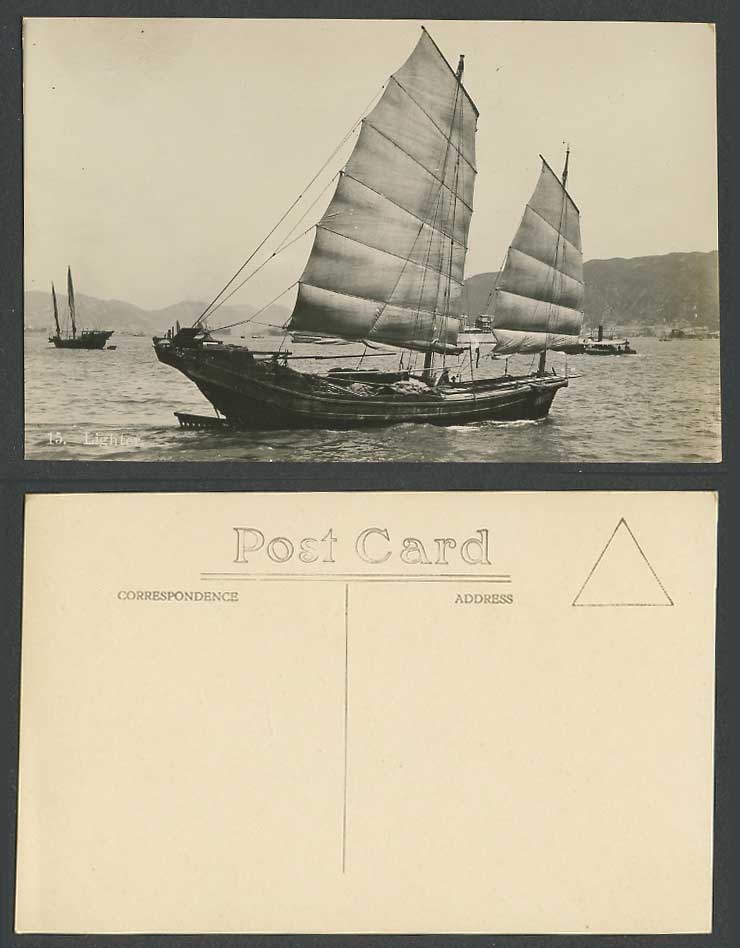 Singapore China Old Real Photo Postcard Lighter Chinese Junk Sailing Boats Ships