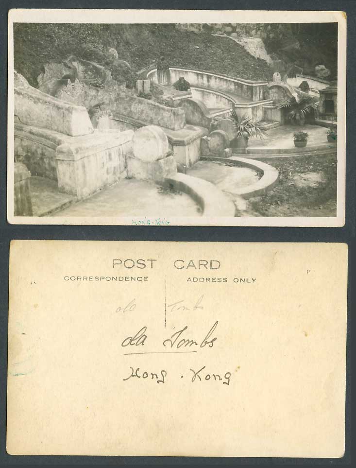 Hong Kong China Chinese Old Tombs Grave Chinese Cemetery Old Real Photo Postcard