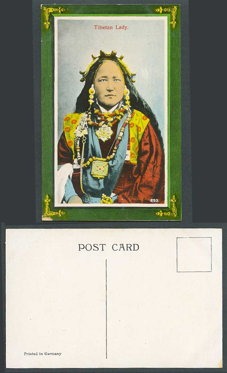 TIBET China Old Colour Postcard Tibetan Lady Woman Traditional Costumes Necklace