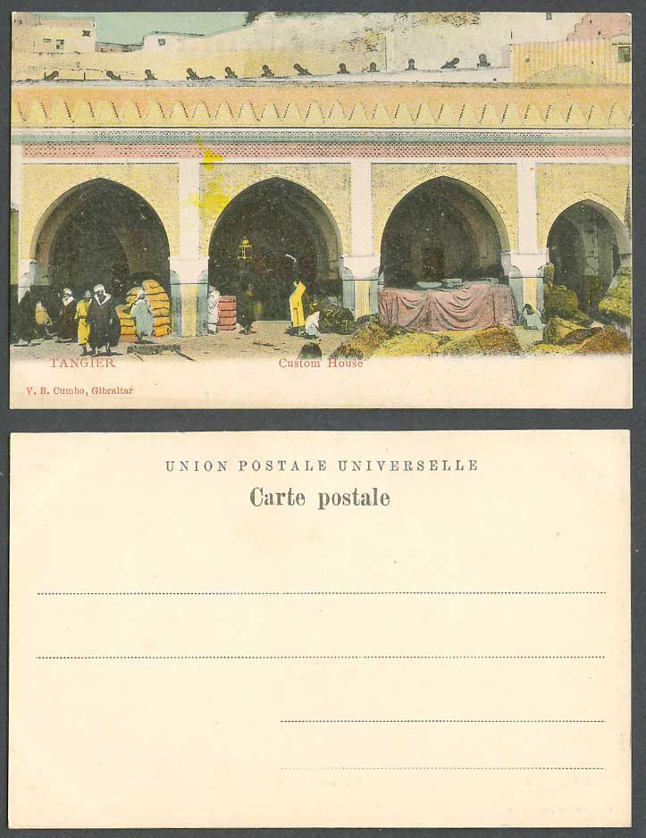 Morocco Old Colour UB Postcard Tanger Tangier, Custom House, Arches, V.B. Cumbo