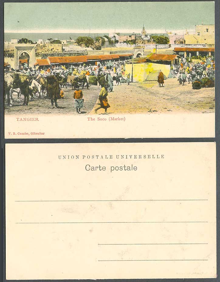Morocco Old Colour UB Postcard Tanger Tangier The Soco Sokko Market, Horses Gate