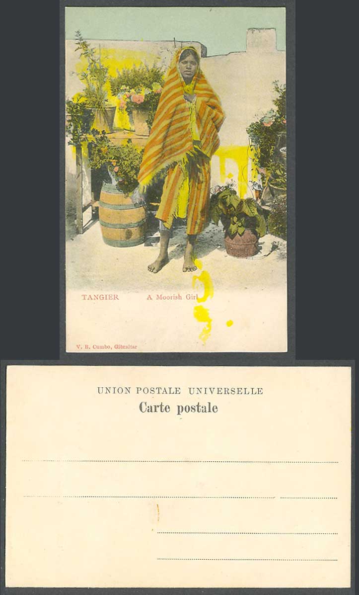 Morocco Old Colour Postcard Tanger Tangier A Native Moorish Girl Costumes Flower