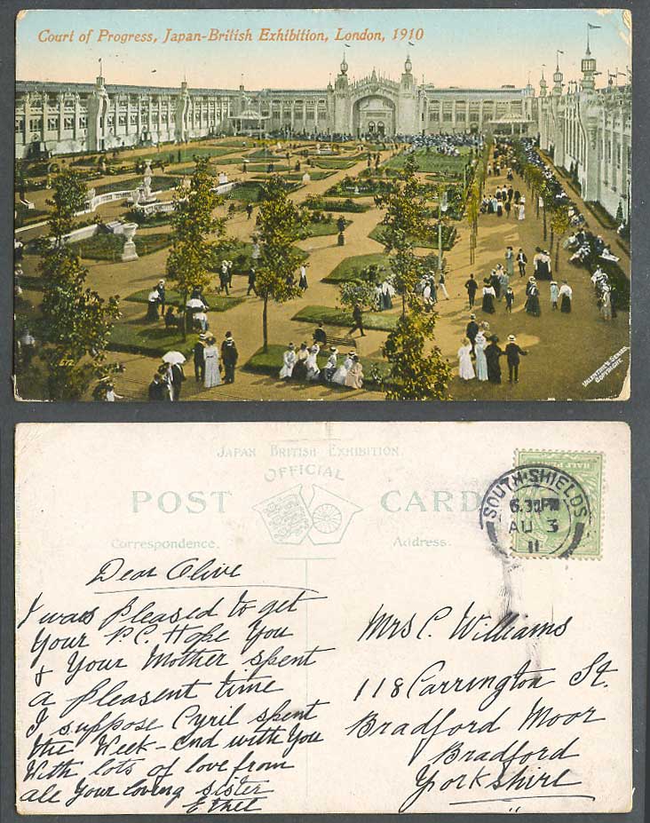 Japan-British Exhibition London 1910 Old Postcard Court of Progress Used in 1911