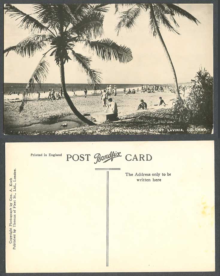 Ceylon Old Real Photo Postcard Bathing Beach, Mount Lavinia, Colombo, Palm Trees