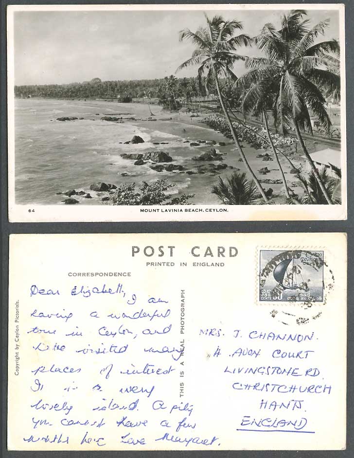 Ceylon Old Real Photo Postcard Mount Lavinia Beach, Colombo, Palm Trees, Street