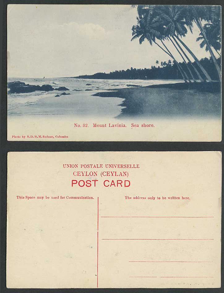 Ceylon Old Postcard Mount Lavinia Sea Shore Seashore Beach Seaside Palm Trees 32