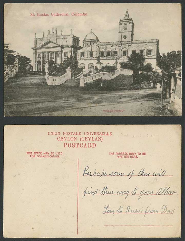Ceylon Old Postcard St. Lucias Church, Colombo, Steps, Cross on Top of Cathedral