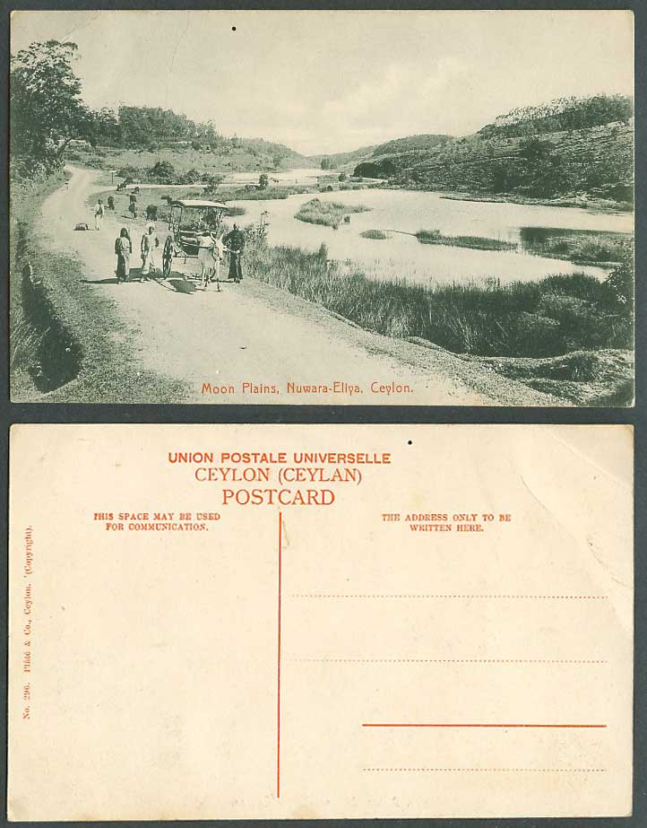 Ceylon Old Postcard Moon Plains Nuwara Eliya Cattle Cart Street Scene Bridge Men