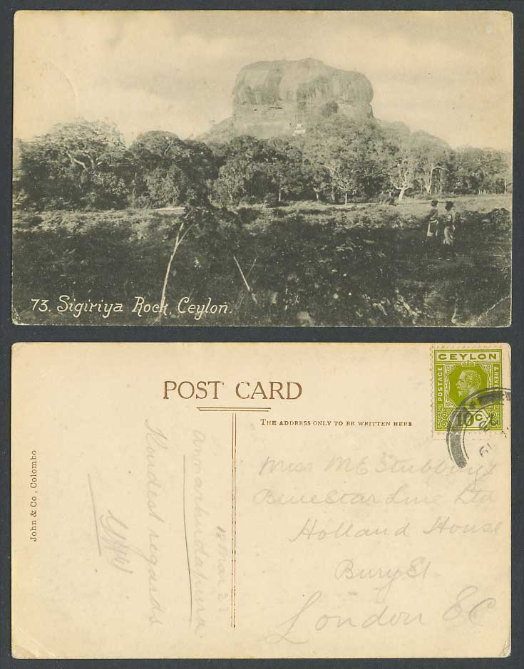 Ceylon KG5 10c 1923 Old Postcard Sigiriya Rock, Palace Fortress by King Kasyapa