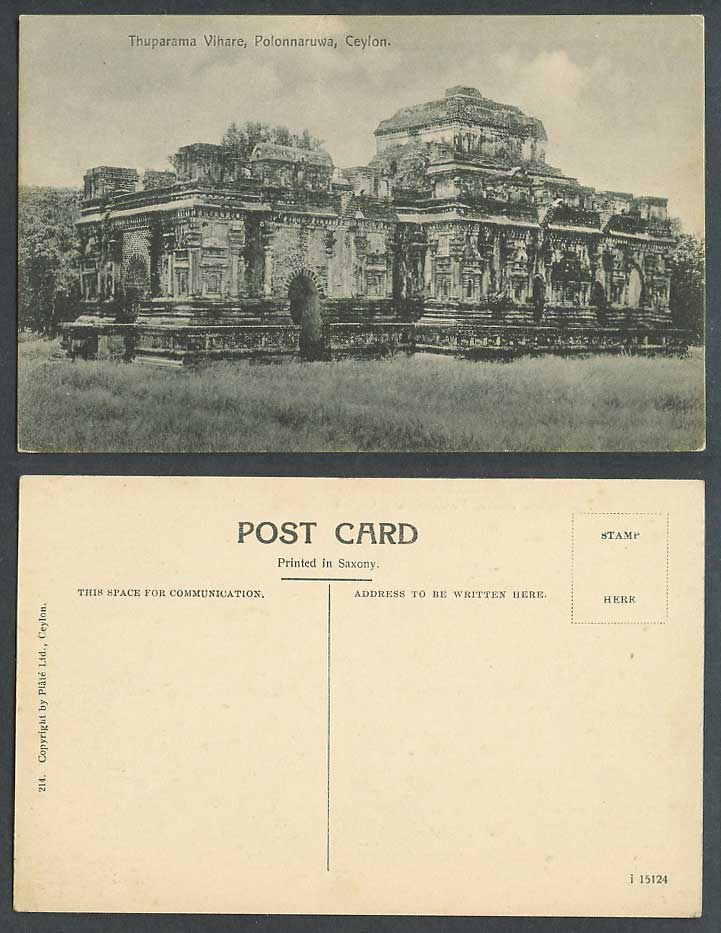 Ceylon Old Postcard Thuparama Viharaya Vihare, Polonnaruwa Ruins, Plate Ltd. 214