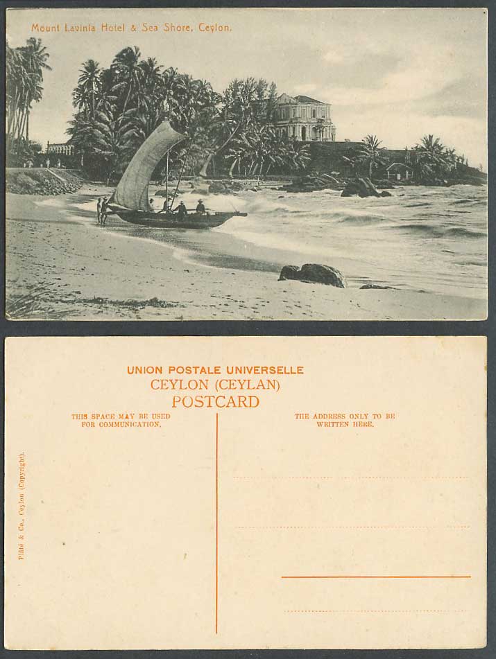 Ceylon Old Postcard Mount Lavinia Hotel Sea Shore, Native Katamaran Fishing Boat