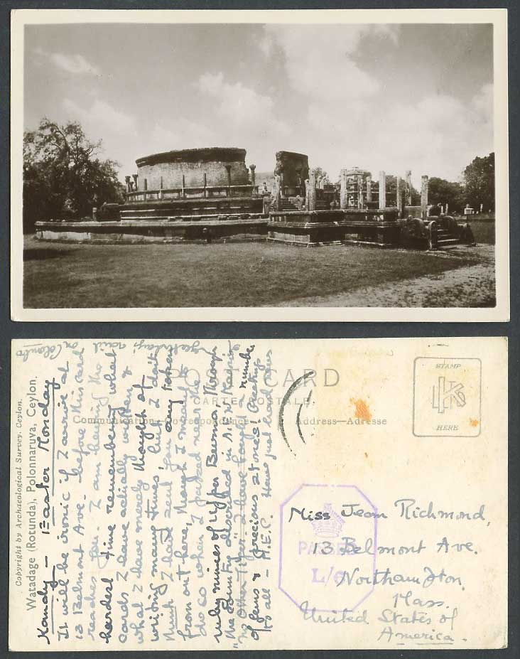 Ceylon Censor Passed L/6 Old Postcard Watadage, Rotunda, Polonnaruva Polonnaruwa