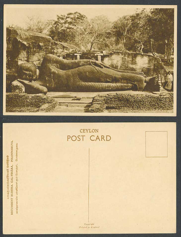 Ceylon Old Postcard Recumbent Buddha Gal-Vihara Polonnaruva Polonnaruwa Carvings