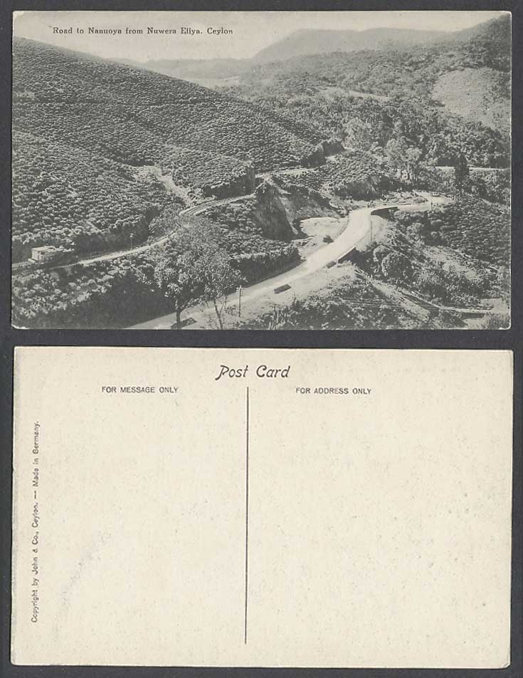Ceylon Old Postcard Road to Nanuoya Village from Nuwera Eliya Mountains Railroad