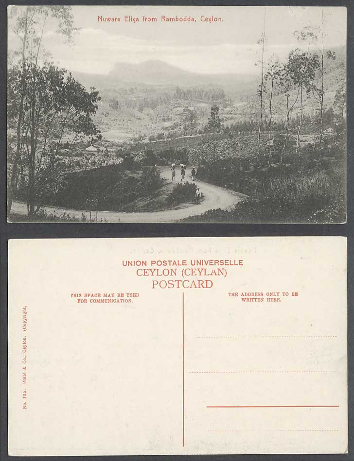 Ceylon Old Postcard Nuwara Eliya from Rambodda Ramboda Pass Street Scene Coolies