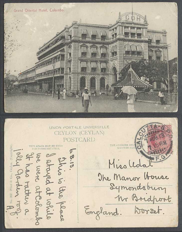 Ceylon KE7 1a 1913 Old Postcard Grand Oriental Hotel G.O.H. Colombo, York Street